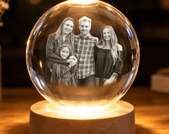 Lámpara de noche LED con bola de cristal y foto personalizada, regalo del Día del Padre de parte de los niños, lámpara de noche con retrato familiar personalizado, regalo de aniversario, regalo para mejores amigos.