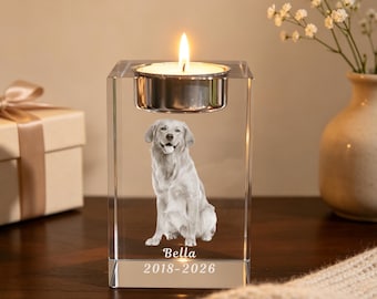 Cristal conmemorativo personalizado para mascotas con foto, portavelas de cristal 3D personalizado para mascotas, regalo conmemorativo para perros y gatos, regalo por la pérdida de una mascota, regalo para amantes de las mascotas (para mamá).