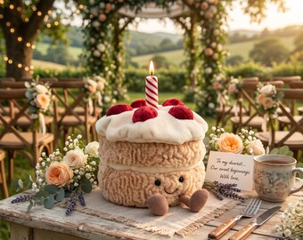 Peluche Jellycat Amuseable con forma de pastel de cumpleaños - Regalo de aniversario, juguete de peluche suave (apropiado para la habitación del bebé), sorpresa de cumpleaños para un amigo.