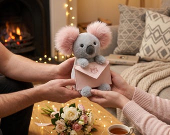 Peluche de koala Jellycat Amuseable Love Letter - Regalo de aniversario, juguete de peluche suave (apropiado para la habitación del bebé), sorpresa de cumpleaños para un amigo.