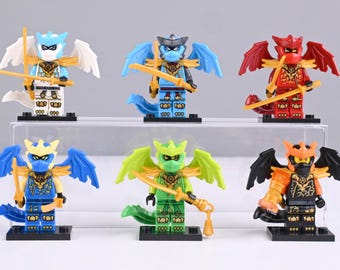 Ninjago Dragon Form Minifigure Bundle, Six Elemental Ninja with Wings & Weapons