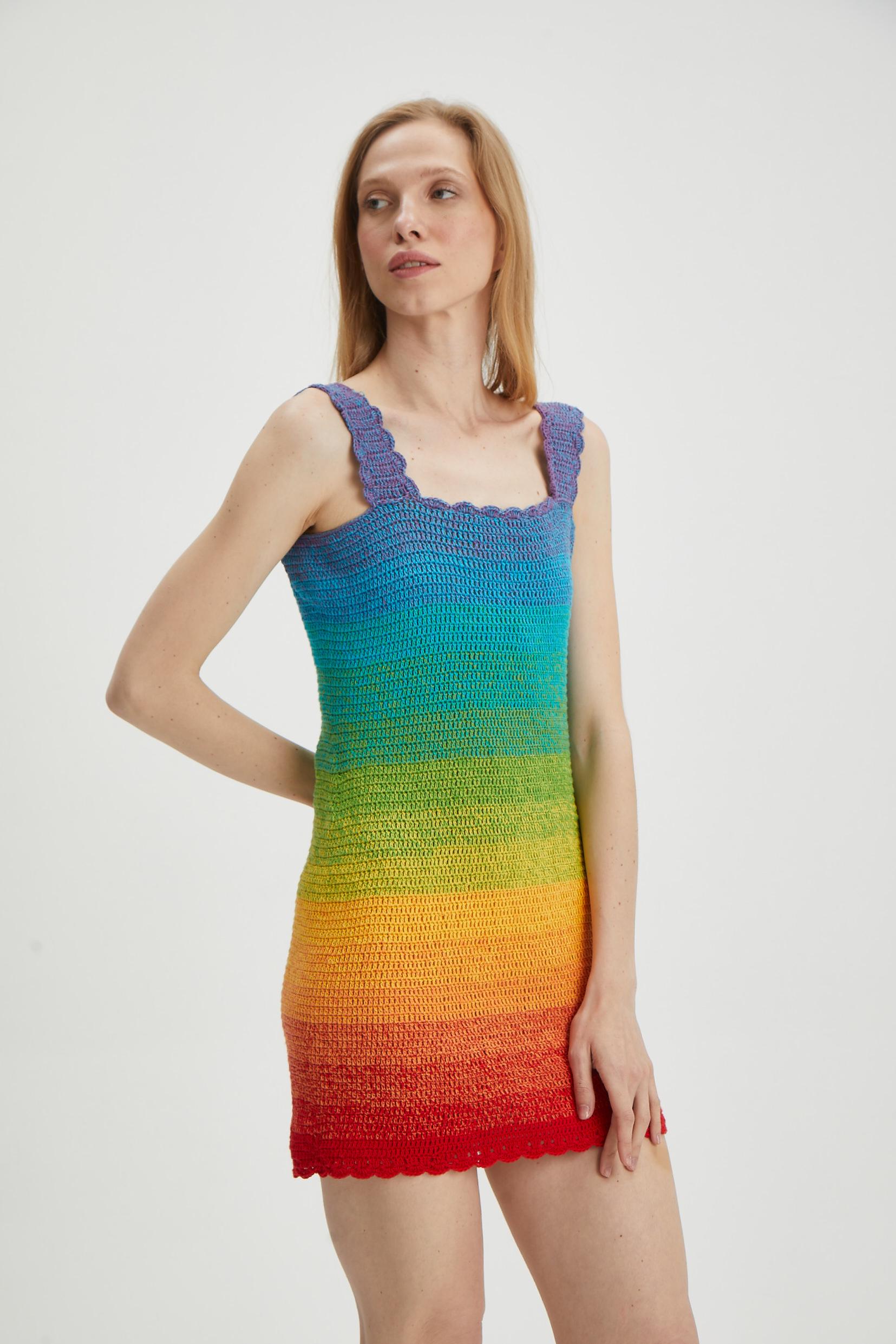Handmade Ombre Crochet Cotton Dress, Boho Summer Festival Beach Outfit