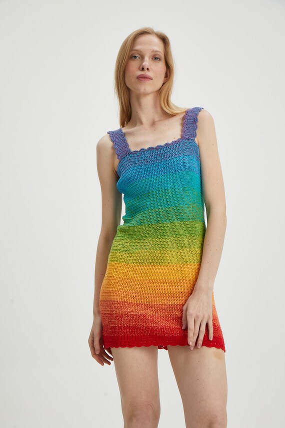 ombre crochet dress Handmade Ombre Crochet Cotton Dress, Boho Summer Festival Beach Outfit