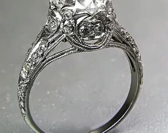 Antique Edwardian Style [Gemstone] Engagement Ring in [Material], Intricate Milgrain Floral Filigree Ring, Vintage Cathedral Bridal Jewelry