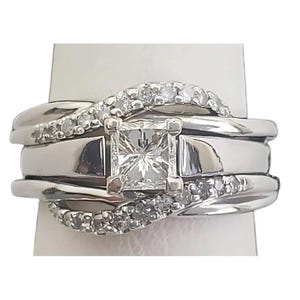 Princess Cut Diamond Wedding Ring Set - Interlocking Twisted Bridal Set with Pavé Accents - Unique Infinity Engagement Ring - 925 Silver