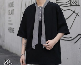 Lockeres Krawatten-Shirt | Halbärmliges Top mit Knöpfen | Alltagskleidung | Moderner Streetwear-Style