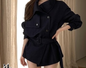 Striped Lapel Jacket | Loose Sleeve Layer Top | Daily Wear | Office Street Style