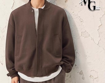 Minimalistische Strickjacke | Übergroße Reißverschluss-Oberbekleidung | Alltagskleidung | Sauberer Streetwear-Style