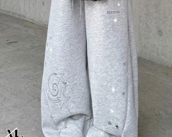 Bedruckte Baggy Jogginghose | Lässige Hose mit weitem Bein | Alltagskleidung | Y2K Mode-Stil
