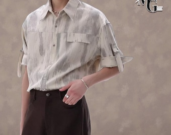 Abstraktes bedrucktes Shirt | Tasche Casual Button Top | Alltagskleidung | Minimalistischer Streetwear Stil