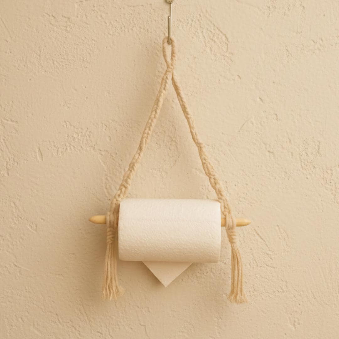 Handcrafted Macrame Kitchen Roll Holder Boho Cotton Rope Paper Towel Hanger