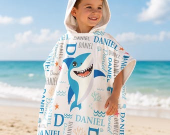 Personalized Hooded Beach Towel For Kids, Cute Sea Animal Custom Name Towel, Beachy Ocean Animal Poncho Towel, Summer Pool Gift