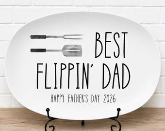 Personalized Best Flippin’ Daddy BBQ Plate, Father’s Day Platter, Custom BBQ Lover Gift for Dad