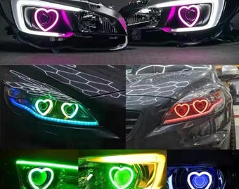 Heart Shaped RGB LED Halo Rings | Custom Bluetooth Angel Eyes for Car Motorcycle Headlights