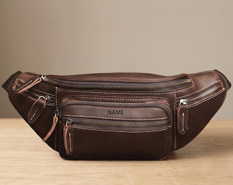 Gepersonaliseerde heuptasje van verweerd leer: vintage schoudertas, gepersonaliseerd heuptasje