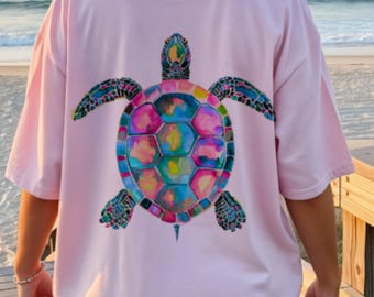 Colorful Watercolor Sea Turtle T-Shirt | Marine Animal Shirt | Oversized Beach Tee | Sea Turtle Gift | Ocean Lovers Tee | Sea Creature Tee