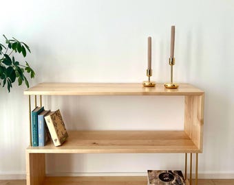 Bookshelf with Brass Elements, Solid Wood