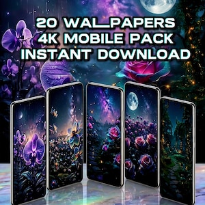 Telefoonachtergronden kosmische tuin: 20 achtergronden, zip. Lichtgevende fantasiebloemenachtergronden (digitale download)