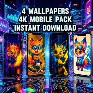 Electro Fox Superhero Phone Wallpaper Pack4: Electric City Art (Digital Download)