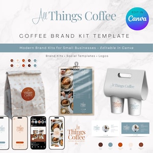 Canvassjabloon voor moderne koffiebrandingkit | Sociale media-items van Café-logo (digitale download)