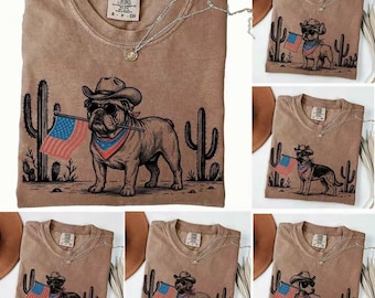 Comfort Colors Custom Patriotic Dog Shirt, 50+ Dog Breeds, Western Cowboy Dog Tee, 4th Of July Gift For Dog Lovers