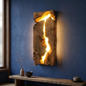 Aplique de pared LED de madera natural Wabi-Sabi, lámpara de leña minimalista japonesa