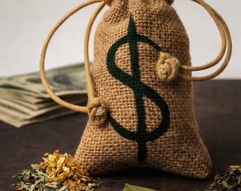 Geld Zeichnung Mojo Beutel • Handbemalter Wohlstand Anhänger für Reichtum, Fülle & finanzielle Anziehung