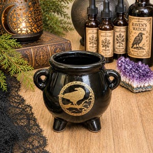 Raven Ceramic Mini Cauldron • Ritual Altar Bowl • Raven Witch Decor • Offering Bowl • 2.5"