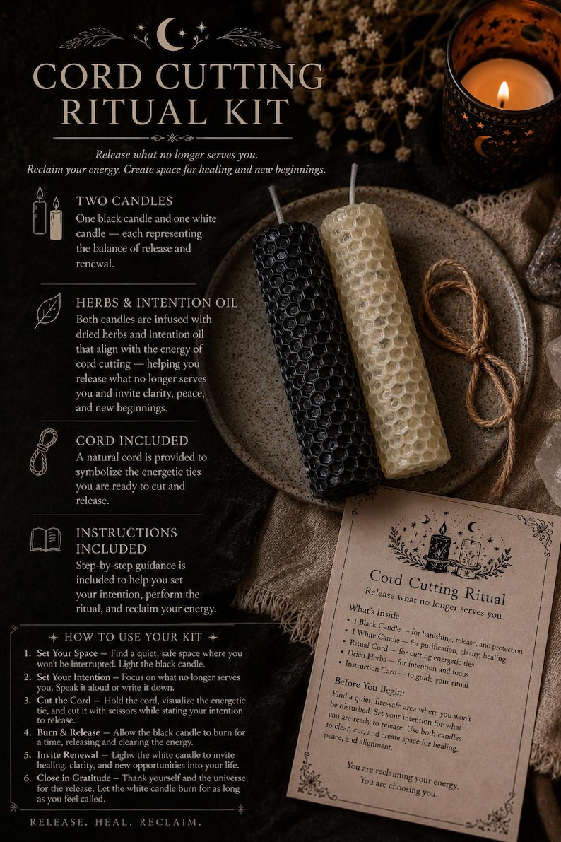 Cord Cutting Ritual Kit • Black & White Herb-infused Beeswax Candles ...