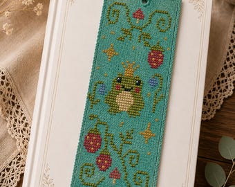 Frog Prince Bookmark Cross Stitch Pattern, Cottagecore Fantasy Animal (PDF Download)