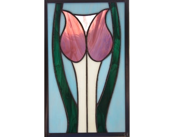 stained glass suncatcher/panel of a tulip