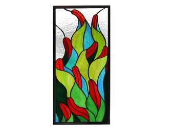 Stained-glass window/ panel of tongue shaped flowers