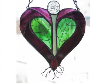 Heart Blossom stained glass suncatcher