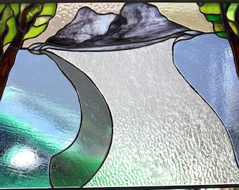 Stained-glass window/ panel, "Sheets of Rain on a Silver Lining"