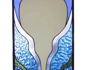 Stained glass window/ panel of a blue flower