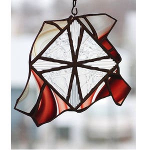 Geometric contemporary stained glass window ornament