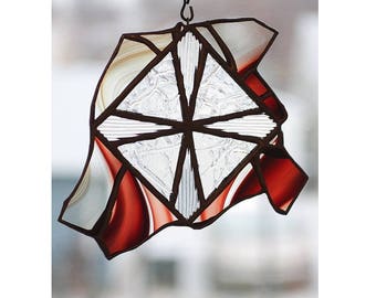 Geometric contemporary stained glass window ornament