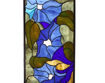 Stained glass window/ panel of Morning Glories