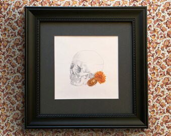 November- monthly drawing with skull, birthstone, and flower