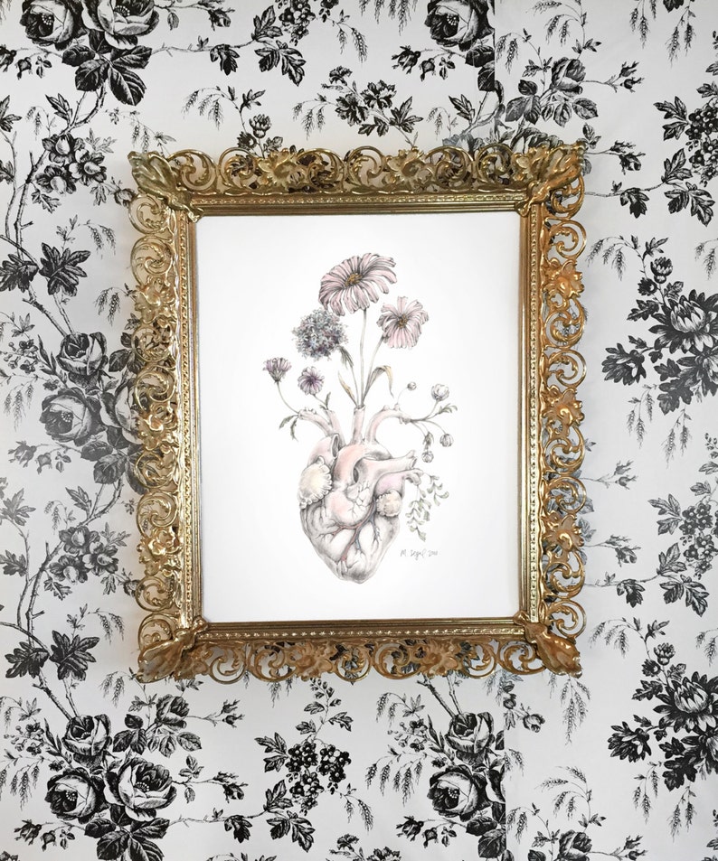 Blooming Heart painting, art, anatomy, valentine, floral image 1