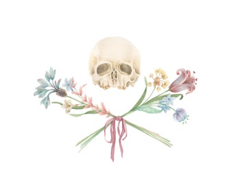 Skull x Flowers- painting, art, anatomy, skull, floral