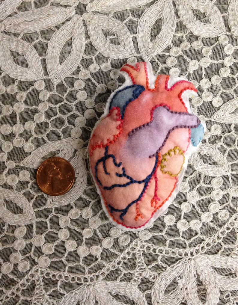 Valentine Heart Pin Anatomical Handembroidered Plush Etsy