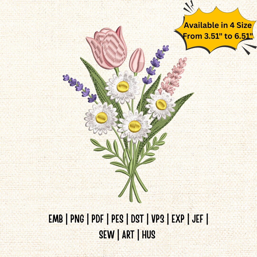 Spring Wildflower Bouquet Embroidery Design, Cottagecore Floral Machine ...