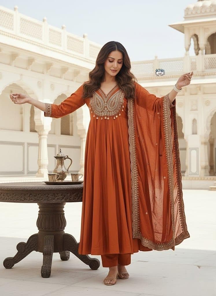open lace back dress Pakistani Dress Orange Lawn & Net