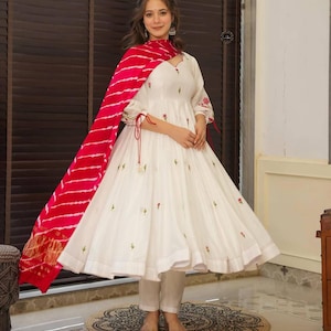 open lace back dress Orange & White Embroidered Chiffon Dupatta Dupatta Bazaar main image 1