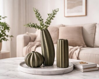 Dark Green Ceramic Vase, Modern Flower Vase, Minimalist Home Decor