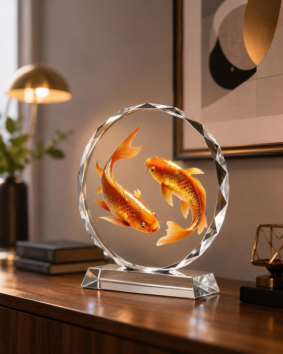 Crystal Koi Fish Decor, Lighted Glass Sculpture, Feng Shui Desk Accent ...