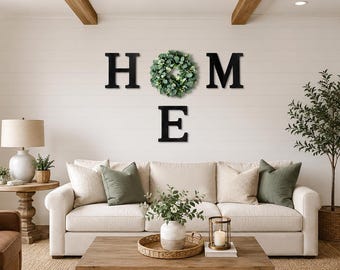 Wooden HOME Letters with Eucalyptus Wreath, Farmhouse Wall Art Decor