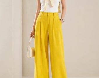 High Waist Linen Palazzo Pants, Tencel Cotton Summer Trousers, Loose Fit Resort Wear