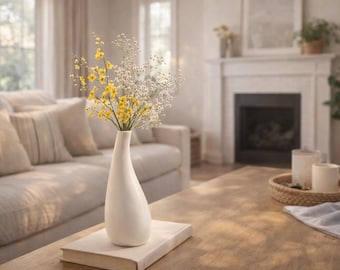 Matte White Ceramic Waterdrop Bud Vase, Minimalist Nordic Scandi Decor